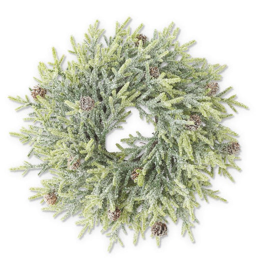 17" Snowy Juniper Wreath with Mini Pinecones