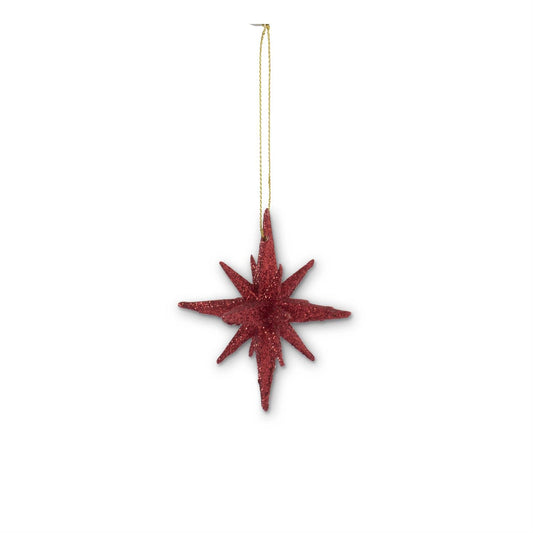 2.5 Inch 9 Point Red Glitter Star Ornament