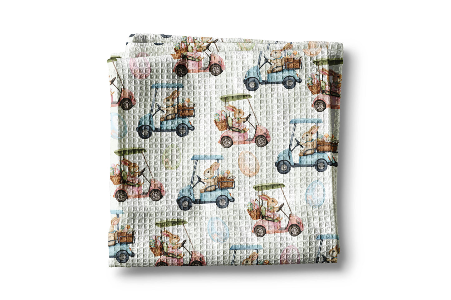 Easter Bunny Golf Cart Spring Egg Kitchen Towel Waffle