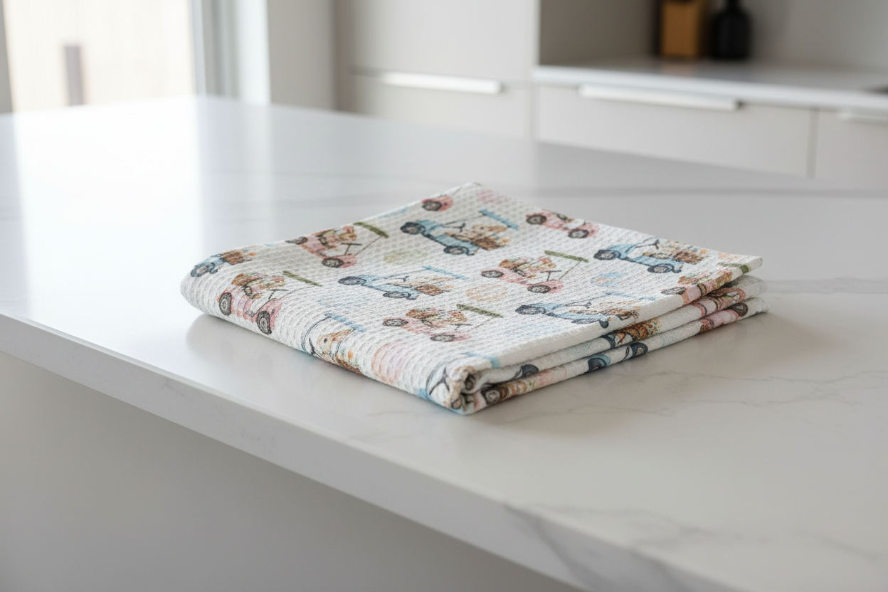 Easter Bunny Golf Cart Spring Egg Kitchen Towel Waffle
