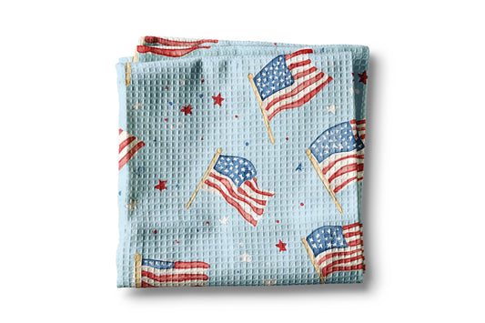 Coastal Blue & Flags Patriotic Kitchen Towel Waffle