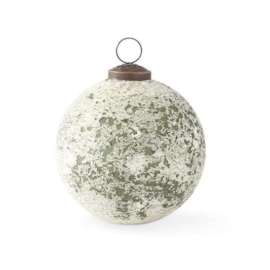 4 Inch Dark Green & White Speckle Glass Ornament