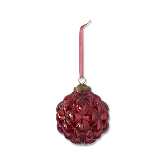 4.25 Inch Red Glass Round Hobnail Ornament