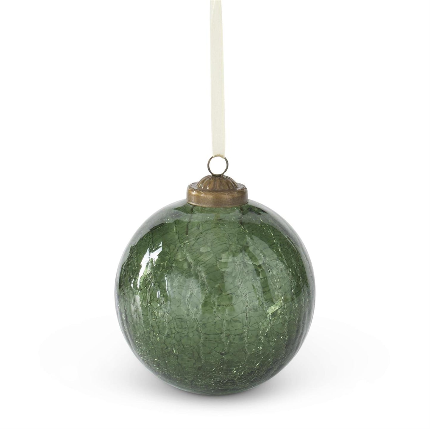 4 Inch Transparent Crackled Green Crackled Glass Round Ornament