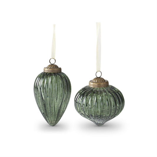 Assorted Crackled Green Glass Ornaments (2 Styles)