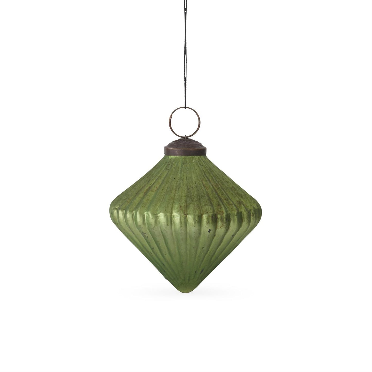 3.75 Inch Ribbed Burnt Green Glass Onion Ornament