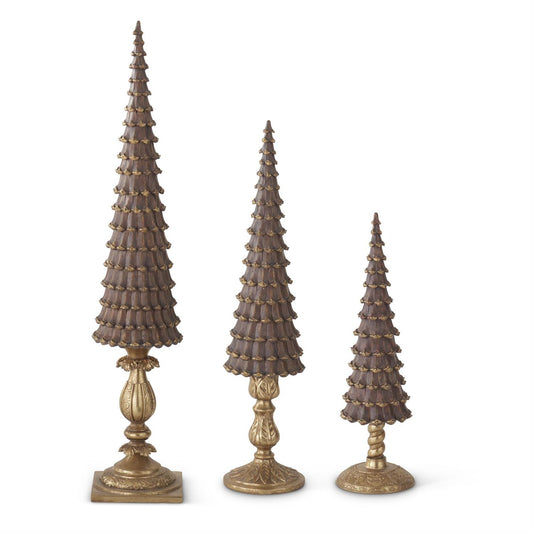 Resin Brown & Gold Pinecone Trees (Set of 3)