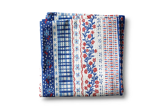 4th July Patriotic Red White Blue Flowers Kitchen Towel Waffle