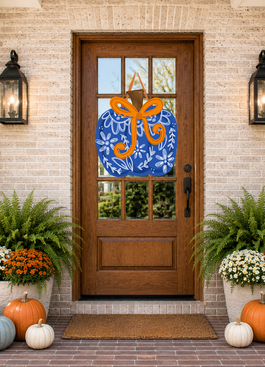 Blue Chin Pumpkin Door Hanger by Doodles By Rebekah