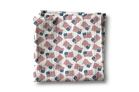 4th July Patriotic Red White Blue Flag Kitchen Towel Waffle