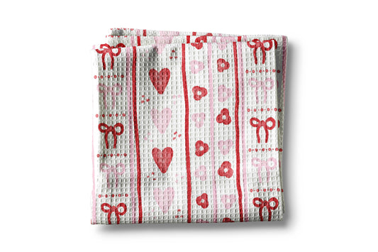 Valentine Hearts & Bows Waffle Kitchen Towel