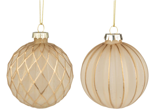 Cream and Gold Stripe Harlequin Glass Ridge Ornaments - 49th & Magnolia