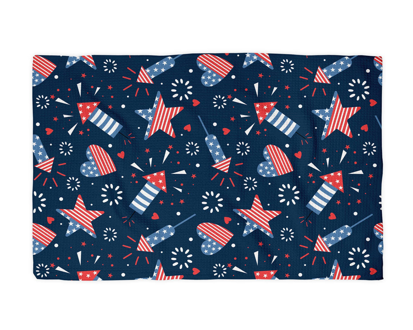 4th July Patriotic Red White Blue Flag Kitchen Towel Waffle