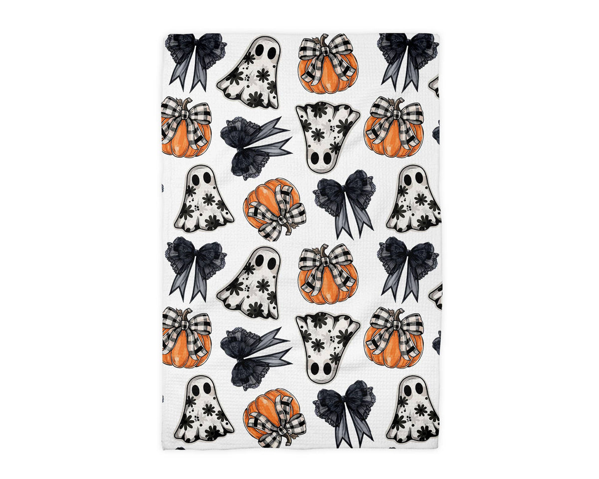 Ghost Coquette Halloween Fall Collage Kitchen Towel Waffle
