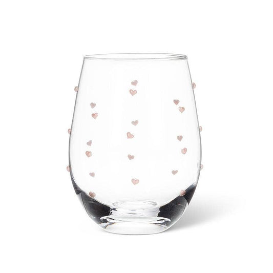 Stemless Wine Glass with Pink Hearts (18oz)