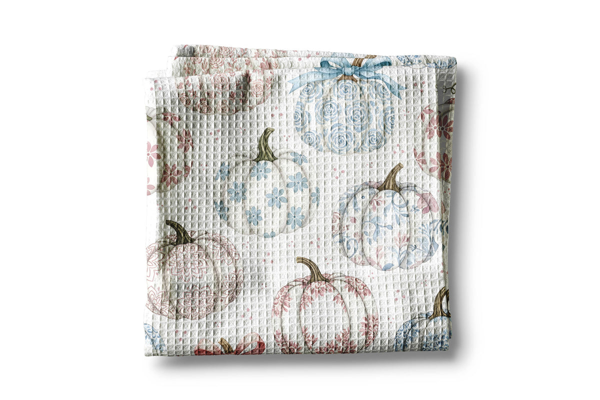 Blue Pink Pumpkin Chinoiserie Fall Coastal Kitchen Towel