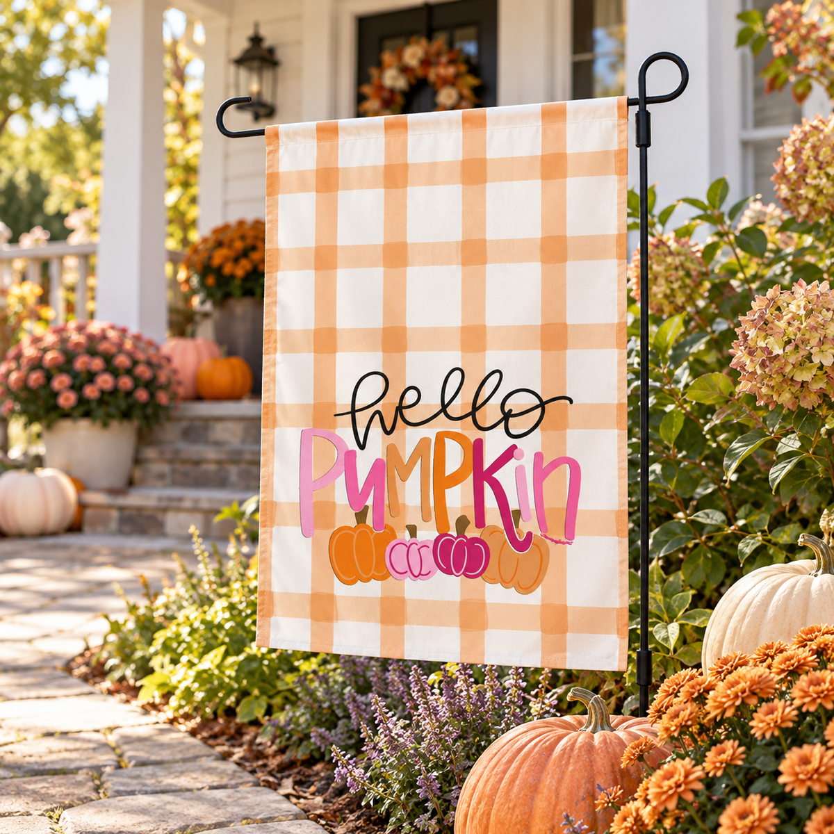 Hello Pumpkin Pink Garden Flag
