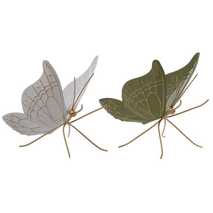 10" Metal Standing Butterfly - White/Gold & Green/Gold