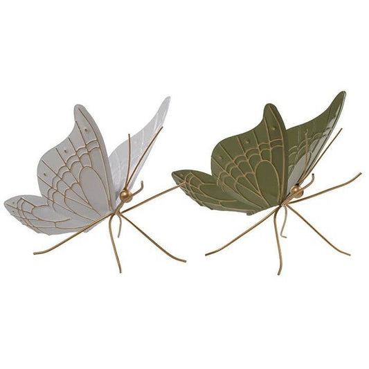 10" Metal Standing Butterfly - White/Gold & Green/Gold