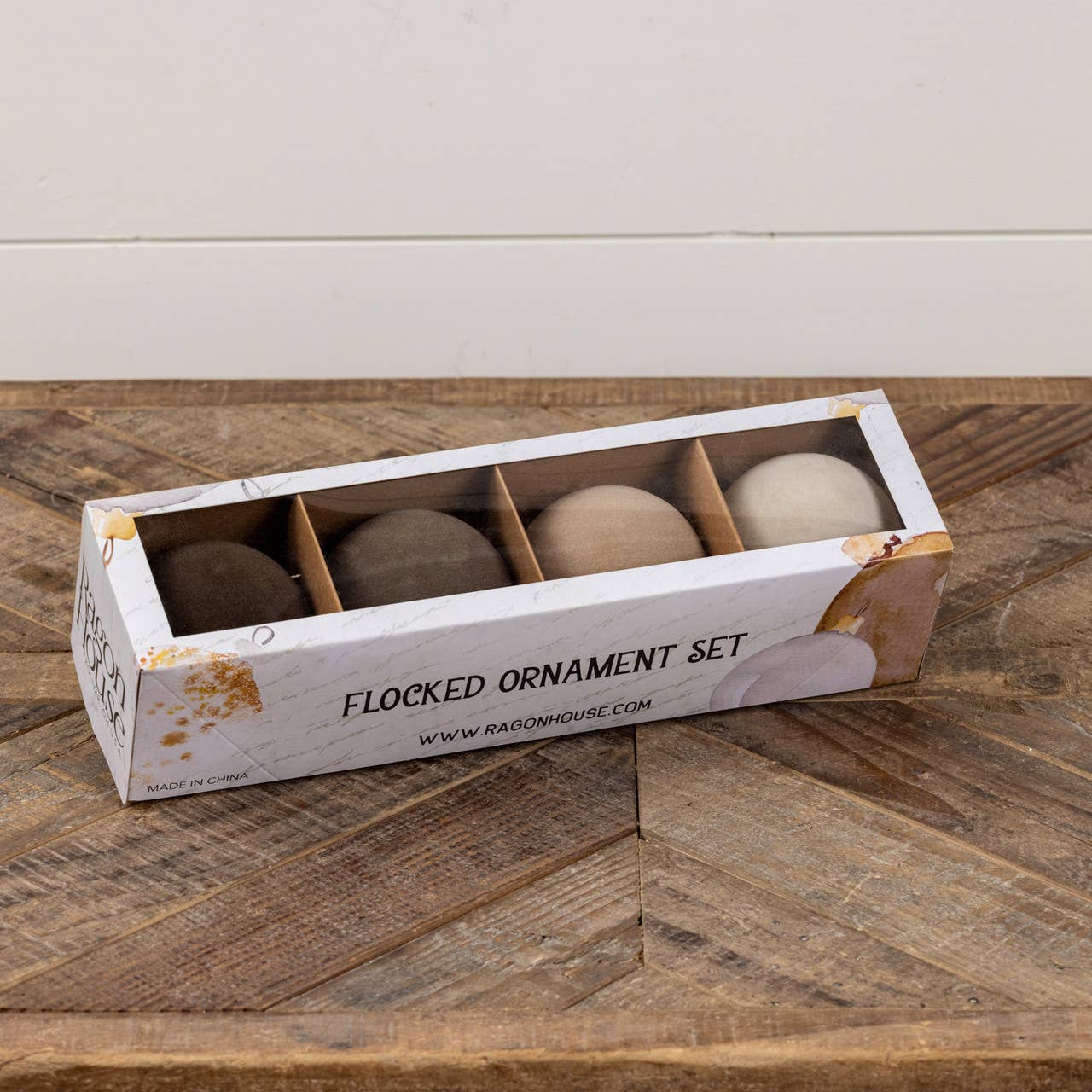 3.25" TAUPE/CREAM FLOCKED BALLS (Set of 4) - 49th & Magnolia