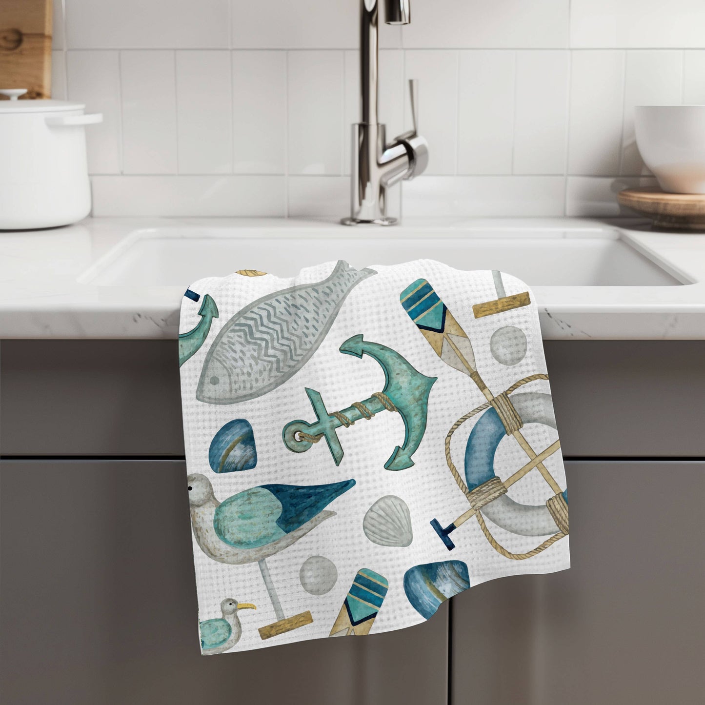 Nautical Anchor Beach Ocean Sea Kitchen Towel Waffle Gift