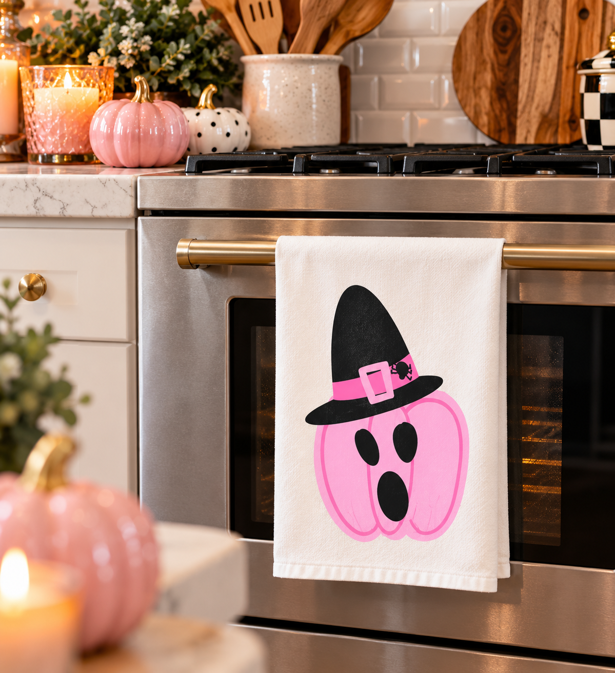 Pink Jackolantern Tea Towel