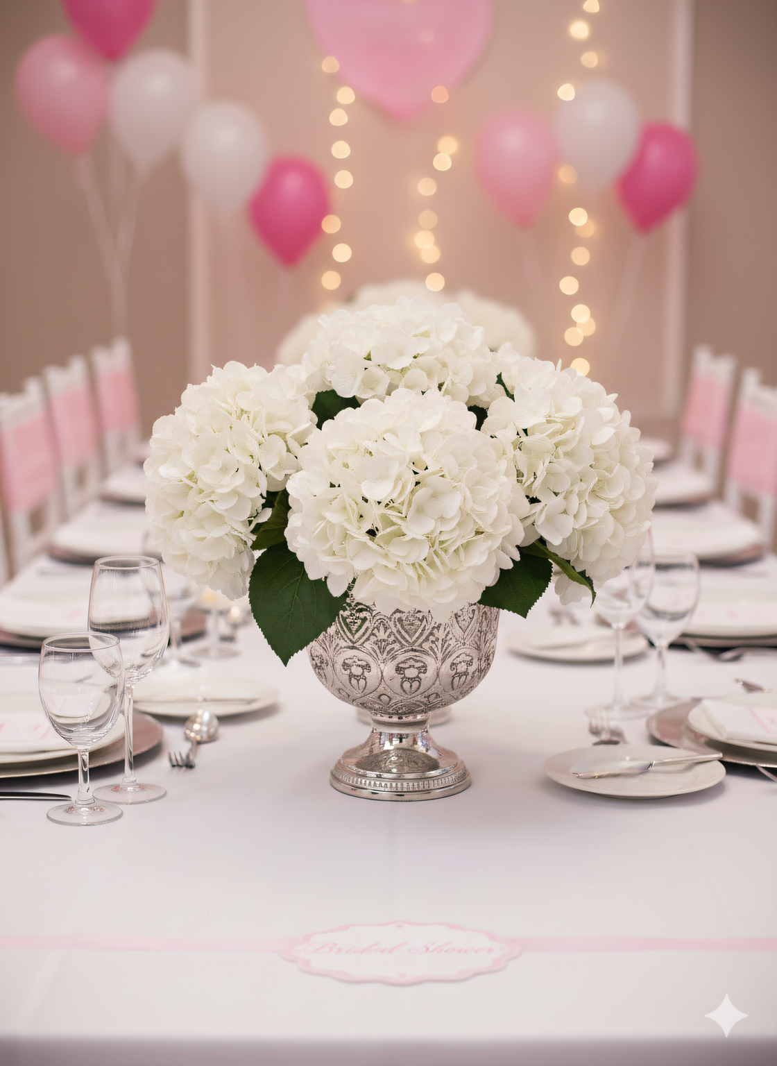 18"Hydrangea, 7" Diameter White Faux