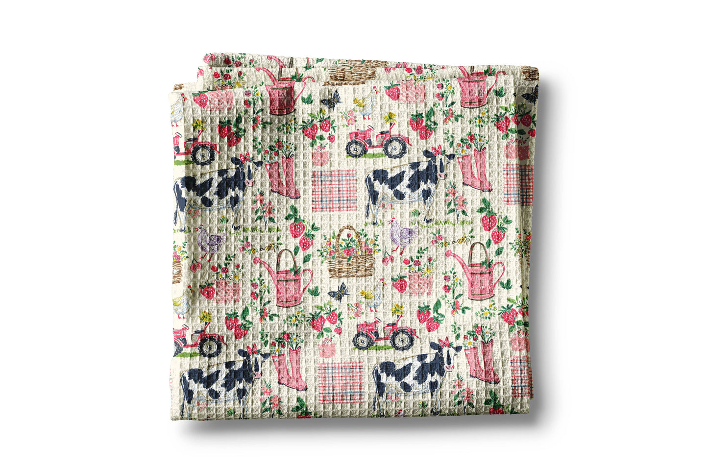 Floral Spring Garden Cow Chicken Farm Kitchen Towel Berry