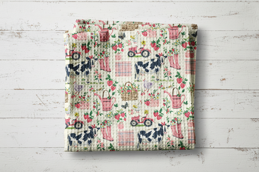 Floral Spring Garden Cow Chicken Farm Kitchen Towel Berry