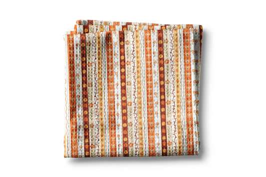 Fall Floral Stripe Blue Pumpkin Coastal Kitchen Towel Waffle