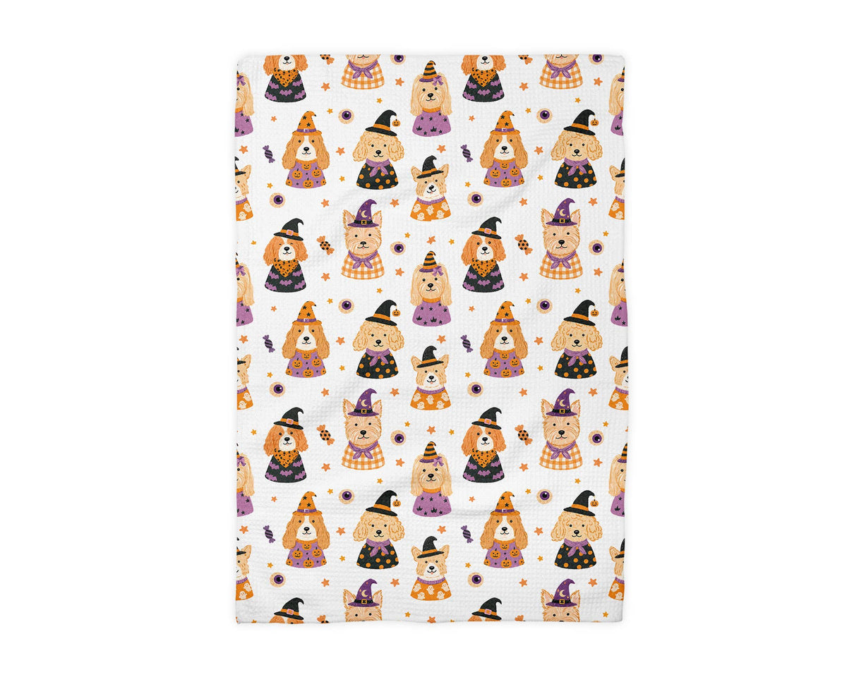 Halloween Dog Waffle Weave Kitchen Towel Spooky Pet Lover