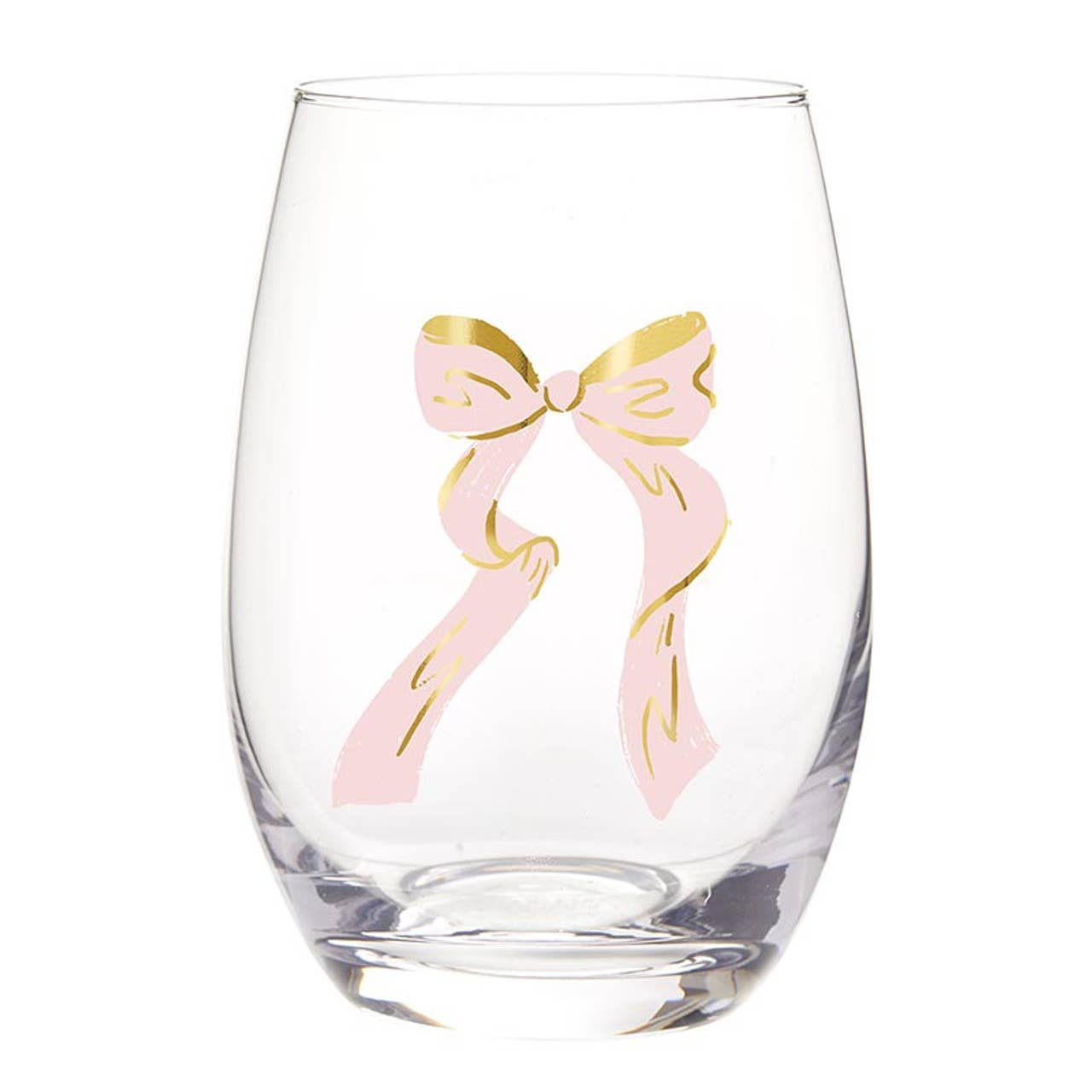 Pink Bow Stemless Wine Glass