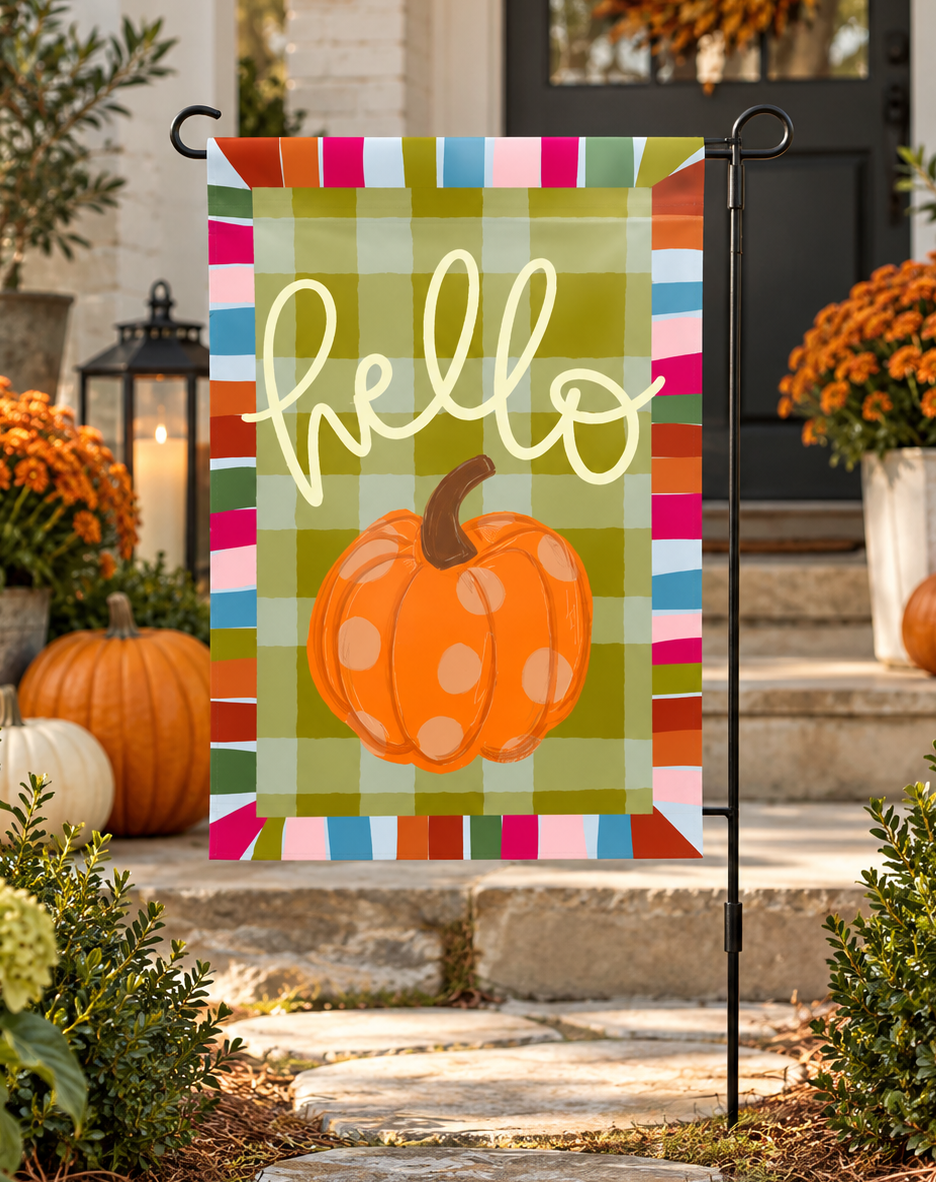 Hello Pumpkin Jewel Tone Garden Flag