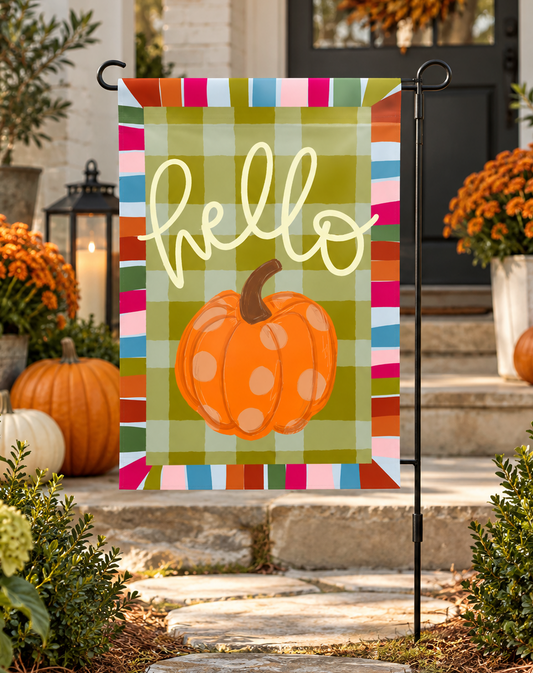 Hello Pumpkin Jewel Tone Garden Flag
