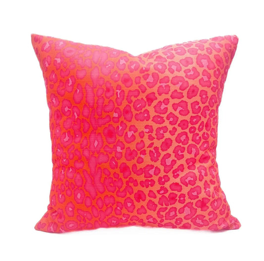 Pink and Orange Leopard Print Pillow