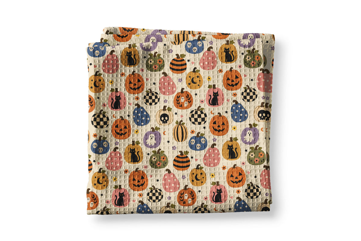 Pumpkin Retro Halloween Fall Kitchen Towel Waffle Weave