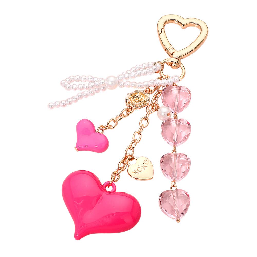 Heart Charm XOXO Message Pearl Beaded Bow Charm Keychain Bag Charm