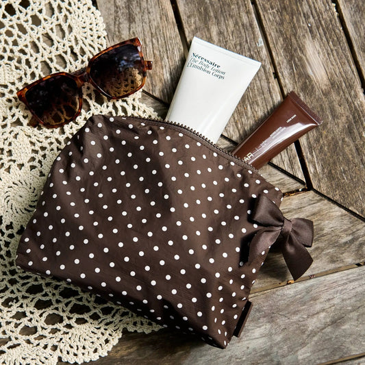Case-Mate Espresso Polka Dot Bow Crinkle Makeup Bag by Case-Mate