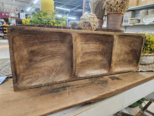 Dark Wood 3 Sectional Tray 24x8x1in