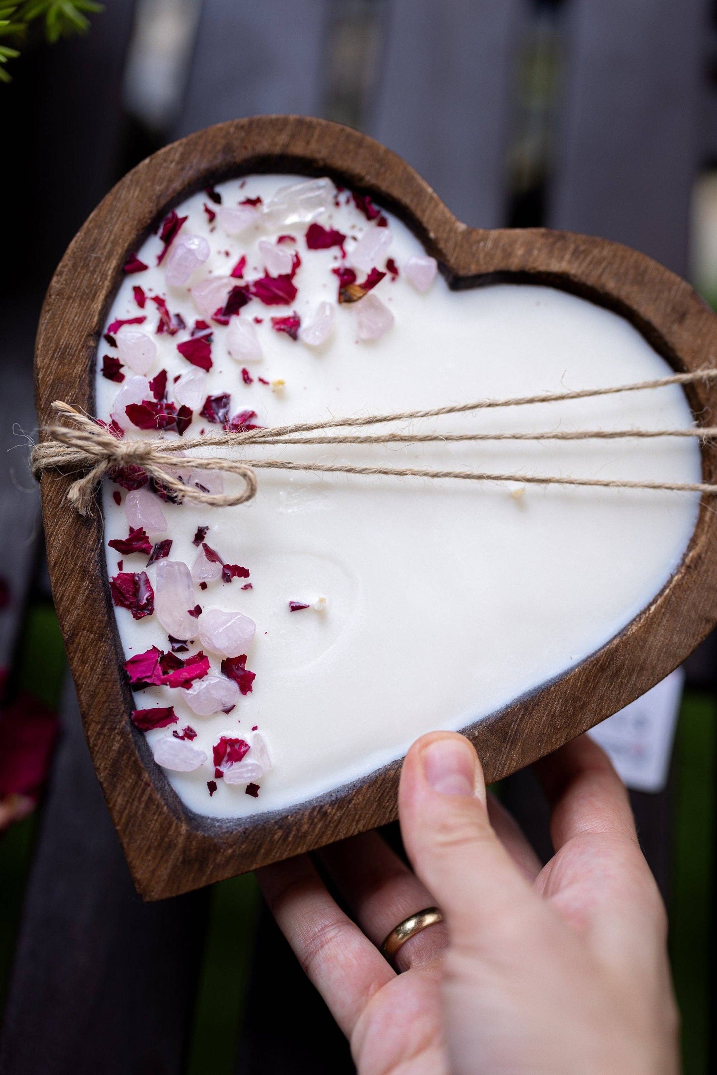 Heart Wood Dough Bowl 3 Wick Candle/Crystals & Flowers - 49th & Magnolia
