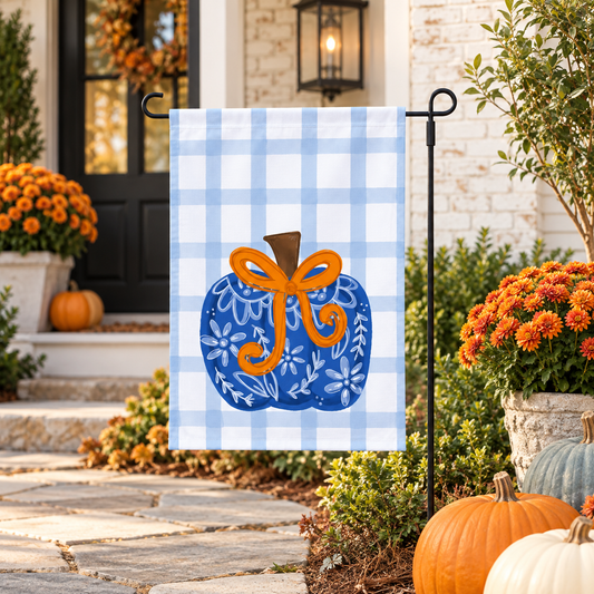 Blue Chinoiserie Bow Pumpkin Garden Flag