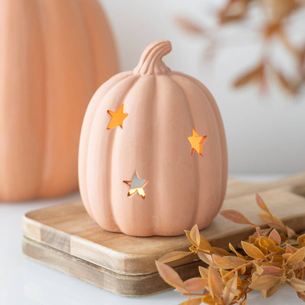 3.5" Terracotta Fall/Halloween Pumpkin Tealight Holder