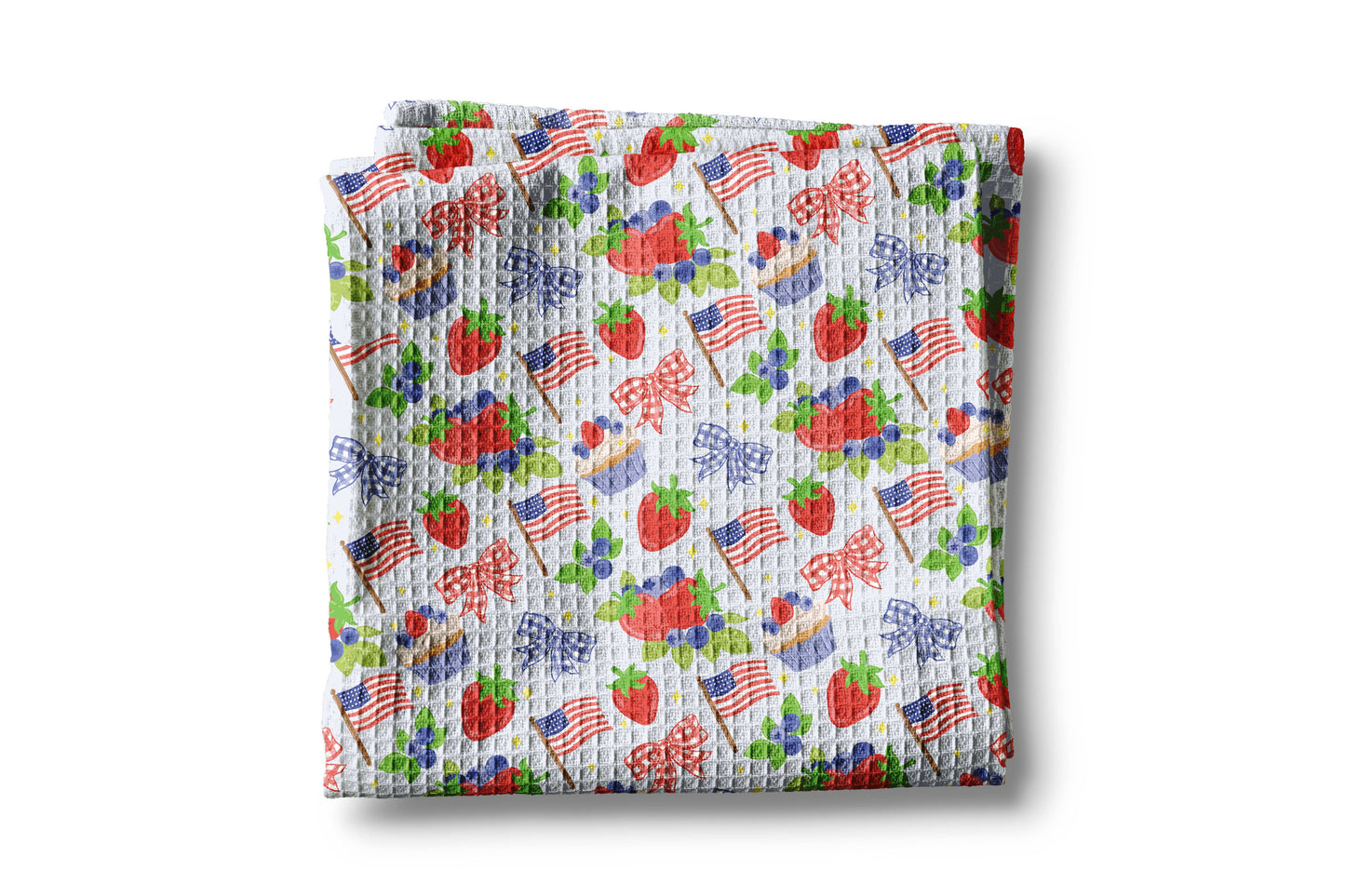 Strawberries, Bows, & Flags Kitchen Towel Waffle