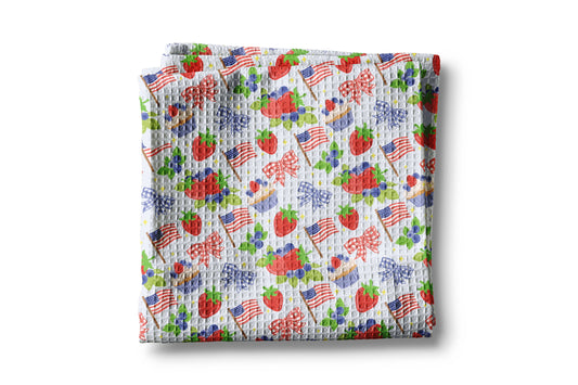 Strawberries, Bows, & Flags Kitchen Towel Waffle