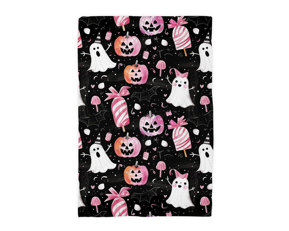 Ghost Smiles Halloween Fall Collage Kitchen Towel Waffle