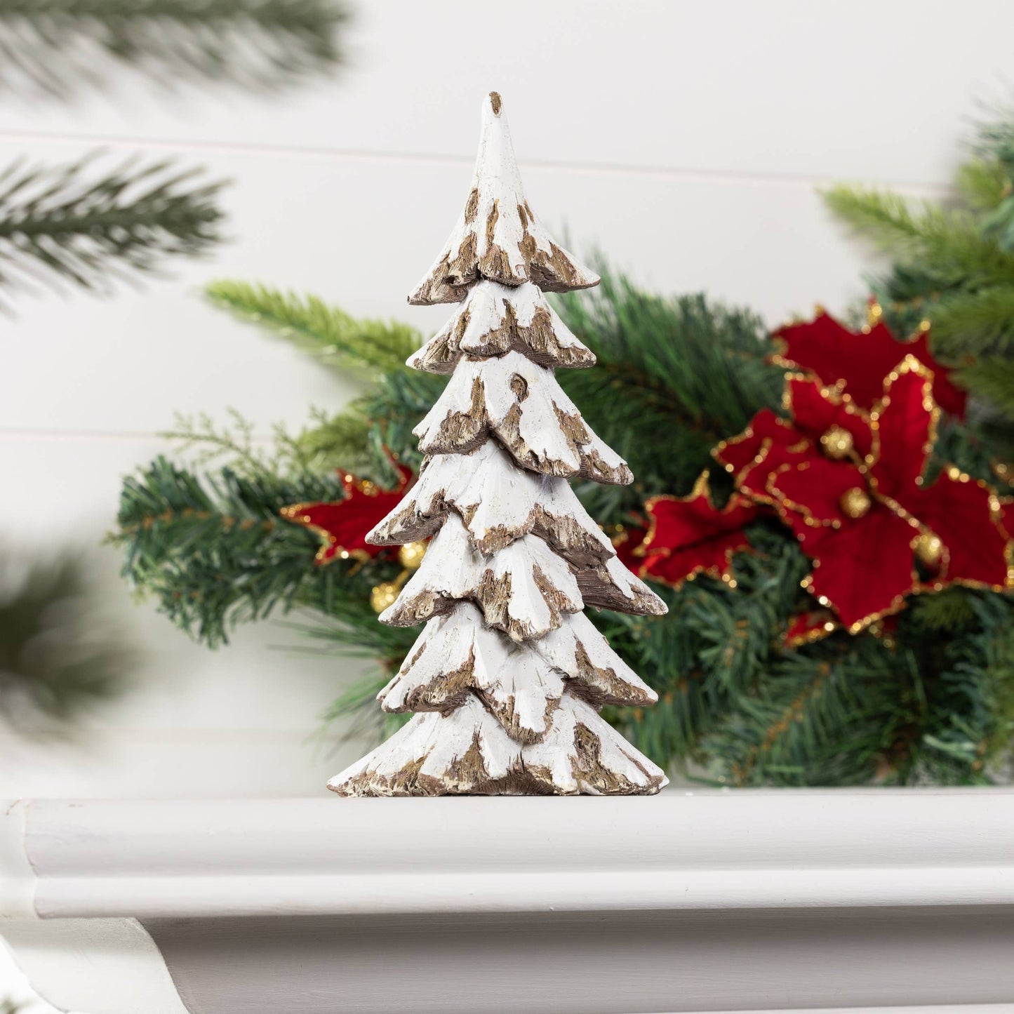 Resin 8.25" White Christmas Snowy Tree