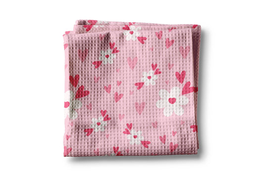 Valentine Hearts & Flowers Waffle Kitchen Towel
