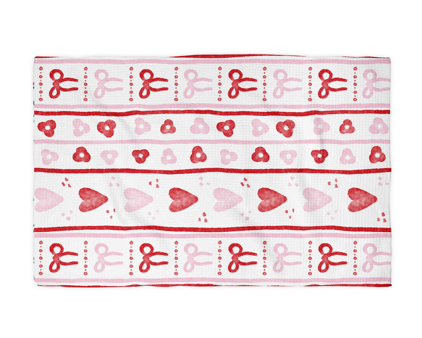 Valentine Hearts & Bows Waffle Kitchen Towel