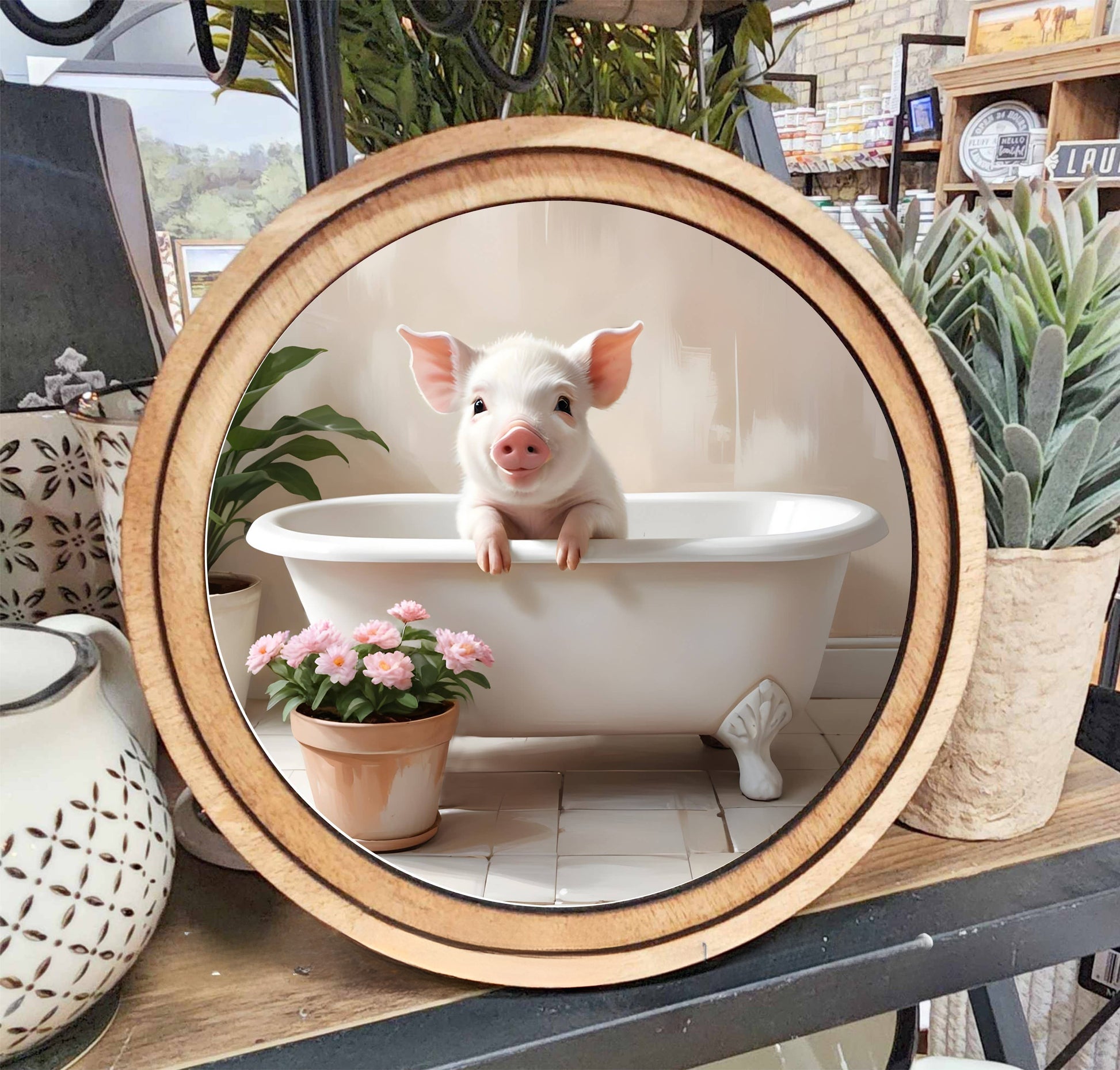 8" Round Pig In The Tub Art - 49th & Magnolia
