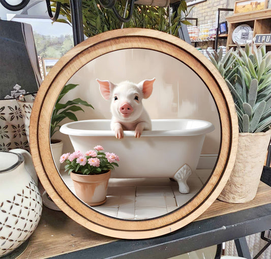 8" Round Pig In The Tub Art - 49th & Magnolia